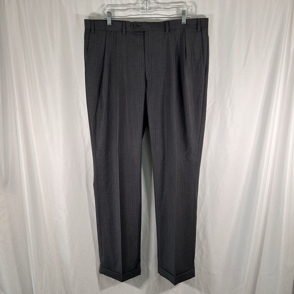 Ralph Ralph Lauren Dress Pants Men's 38x32 Grey Plaid Pleated Pockets Button Zip
